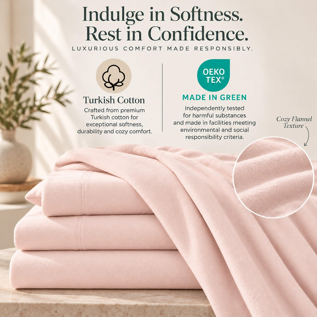 100% Cotton Winter Flannel Sheet Set California King, Blush Pink