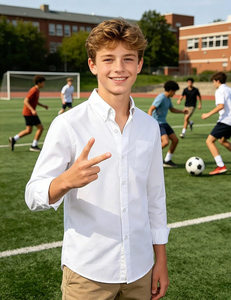 Boys Long Sleeve Button Down Dress Shirt with Chest Pocket