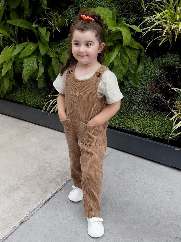Baby Boy Girl Corduroy Bib Overalls Cotton Button Suspender Overalls Plain Romper Loose Jumpsuit