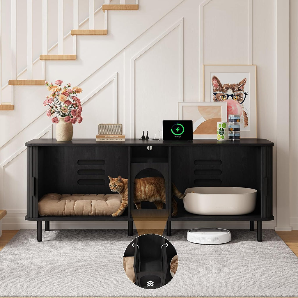 65 Inches Cat Litter Box Enclosure for 2 Cats, Black