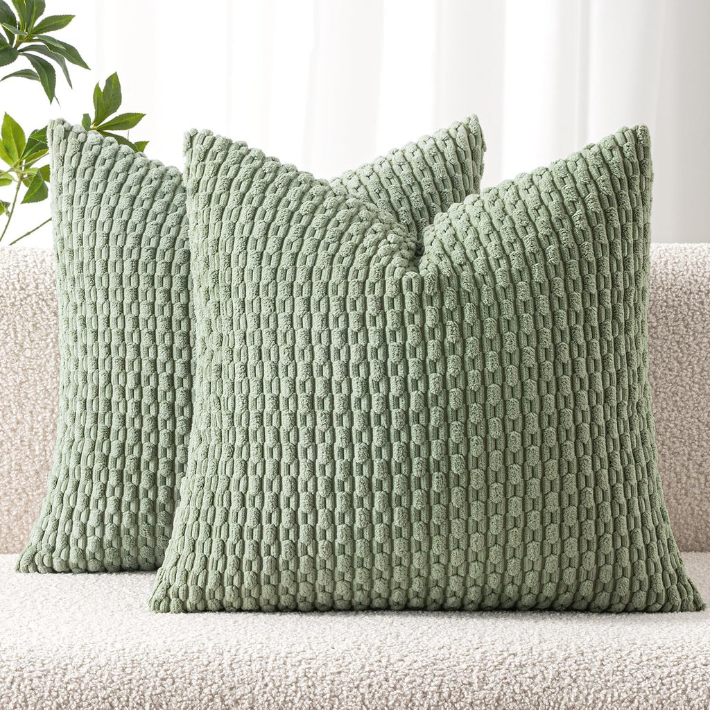 Pack of 2 Decorative Throw Pillow Covers 18x18 Inch Soft Boho Striped Textured Corduroy Pillow Covers Spring Modern