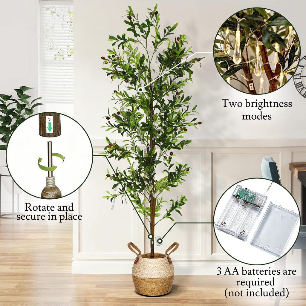 6FT Artificial Olive Tree Indoor with Lights & Planter, Dimmable