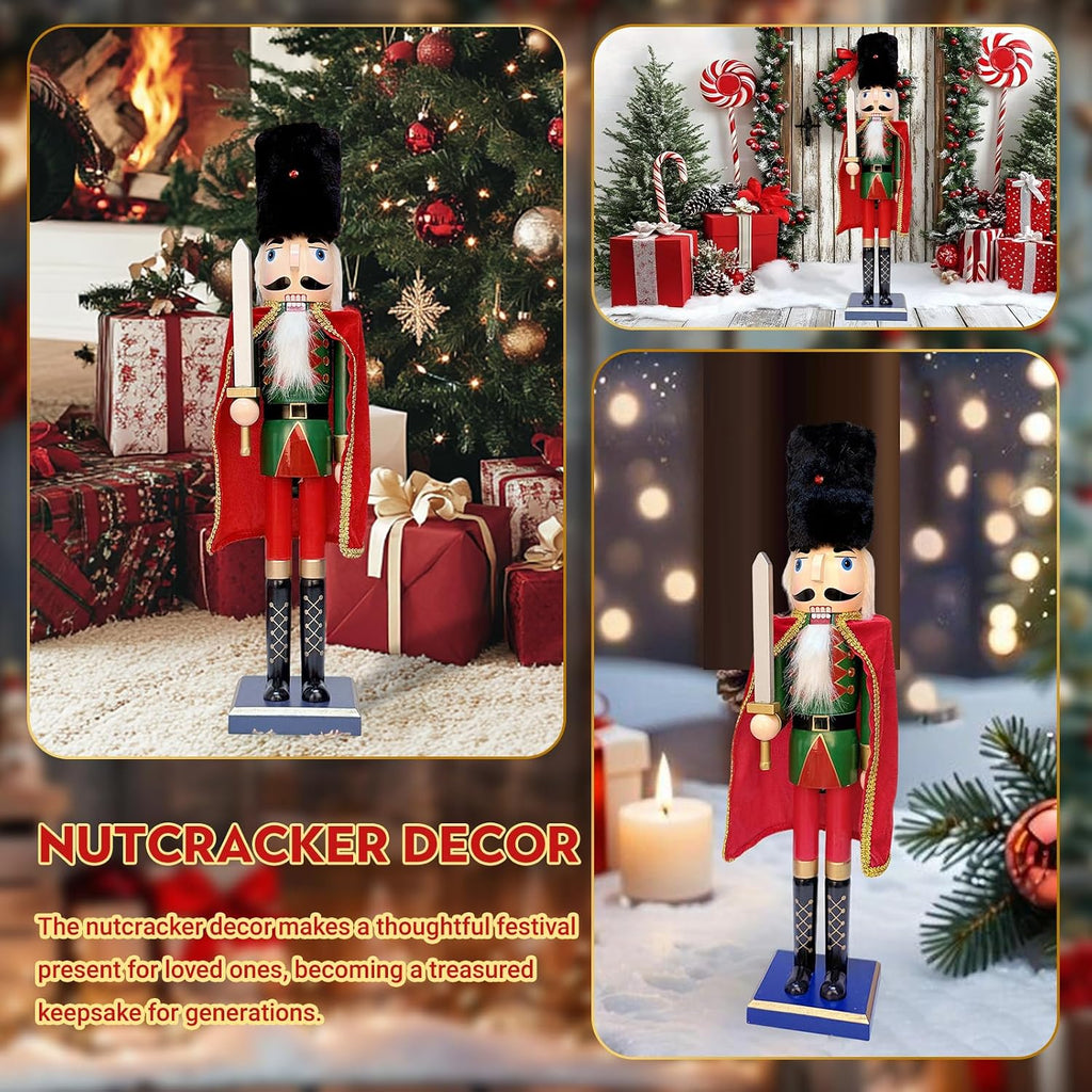 24Inch Wooden Soldier Nutcracker Christmas Decor - Festive Christmas Nutcracker Gift, Winter Indoor Decoration