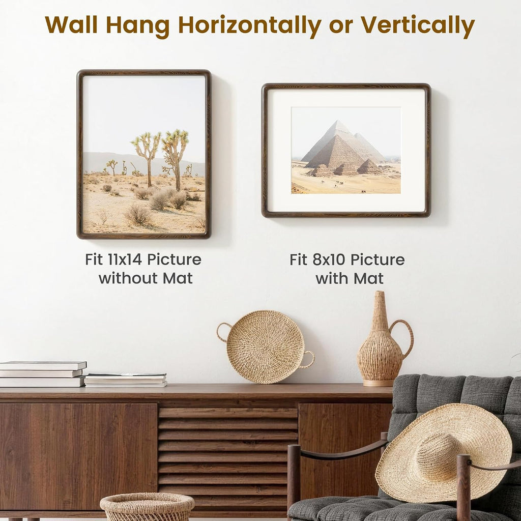 11x14 Picture Frame, Natural Solid Wenge Wood Photo Collage Frame with HD Tempered Glass, Rounded Corner Wooden Frame