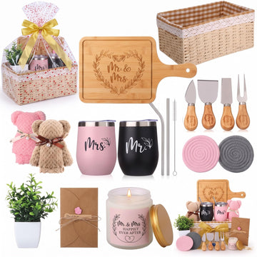 Wedding Gift Basket - 21 Pieces Gifts for Couple Mr and Mrs Housewarming Gifts for Women Men New House Apartment
