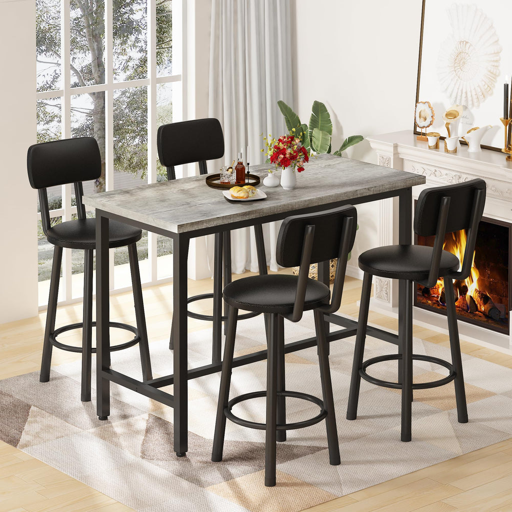 5 Piece Bar Table and Chairs Set for 4, Counter Height Rectangular Pub Dining Set, Wood Top Bistro Set with 4