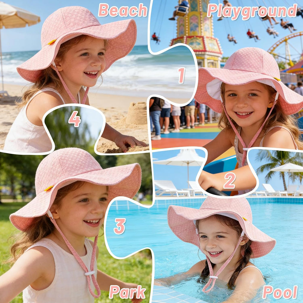 Sun Hat Toddler UPF 50+ Summer Bucket Hat Baby Wide Brim Beach Hats Girls Adjustable UV Protection Hats (US, Age, 2