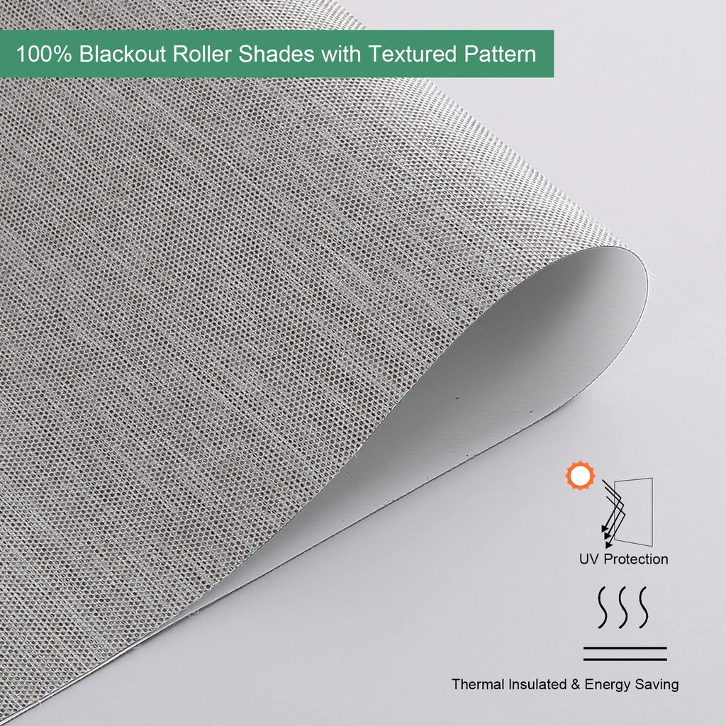 Custom Size 100% Blackout Roller Shades with Textured Pattern Cordless Window Blinds UV Protection Thermal Insulated