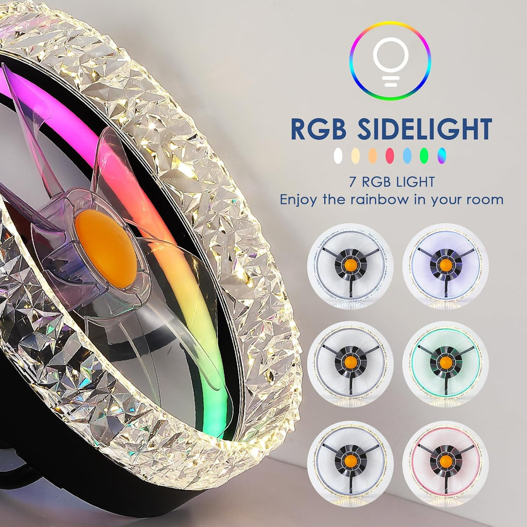 13in Flush Mount Ceiling Fan with RGB Light - Small Bladeless Ceiling Fan Light with Reversible Mute Motor, LED Dimmable, Low Profile Enclosed Ceiling Fans for Modern Indoor A101-B0DBZMWL2S