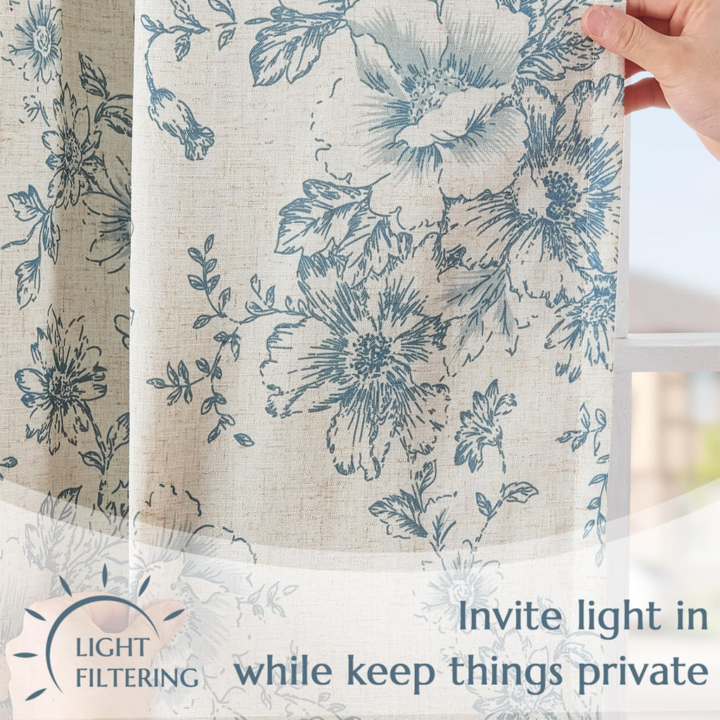 Tie Up Curtain Double Layer Linen Roman Shades Valance Curtain Floral for Bathroom Window Living Room Cafe Farmhouse