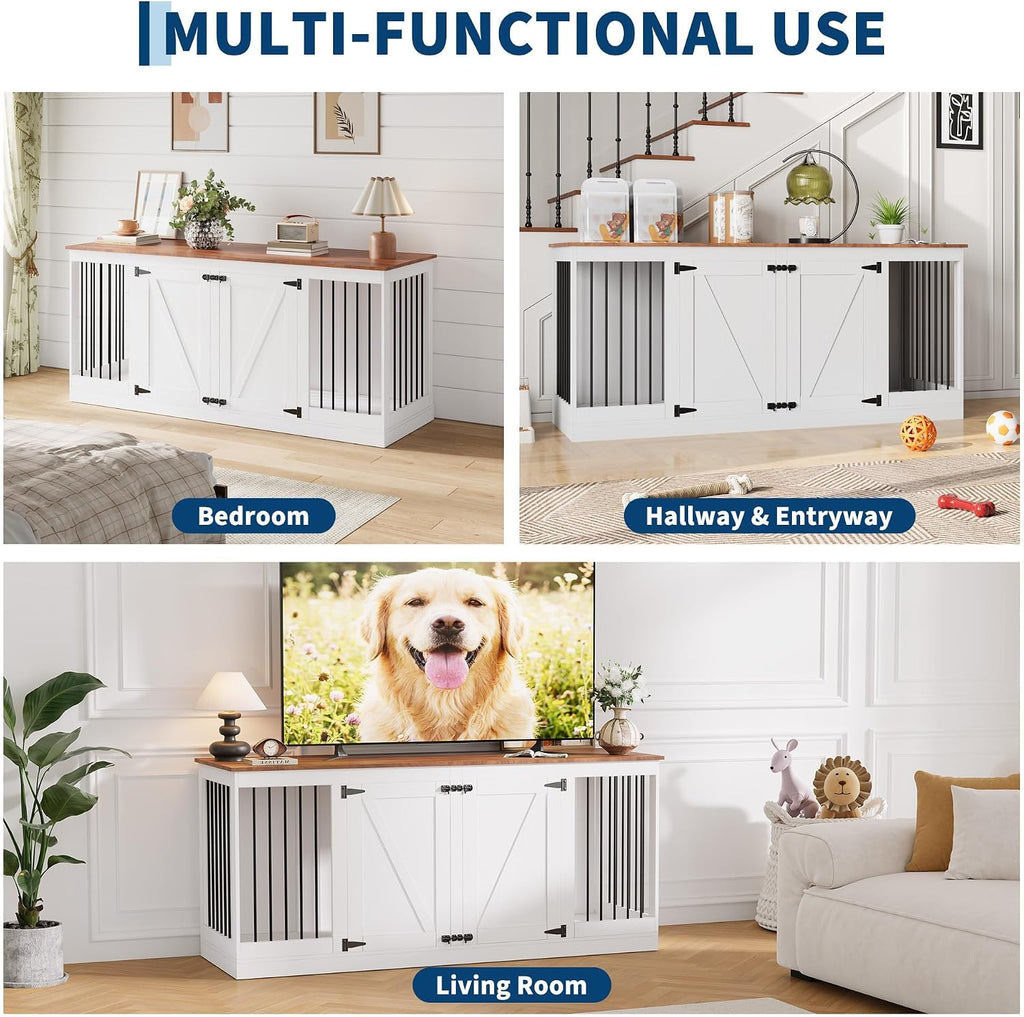 Double Dog Crate Furniture, Farmhouse Dog Crate TV Stand