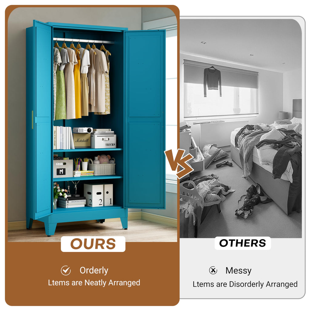 71" Metal Wardrobe Closet Clothing Storage Cabinet with Hanging Rod