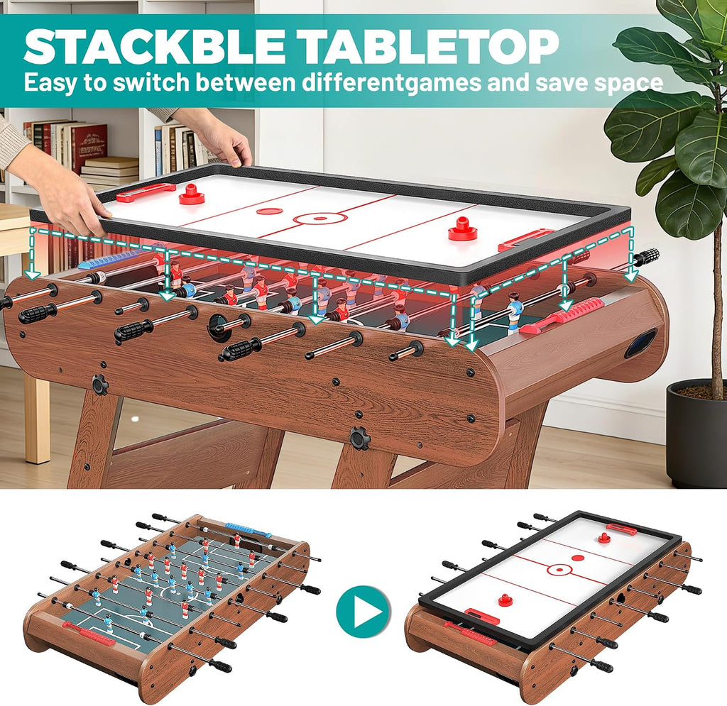 2-in-1 Multi Game Table, 53.5" Foosball Table, Air Hockey Table for Adult and Kids- Indoor Entertainment Center for