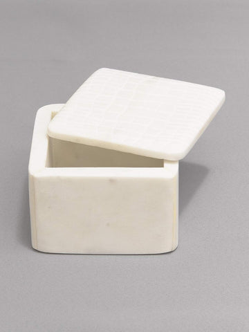 White Marble Storage Box with Lid - Crocodile Pattern - Small - 4" L x 4" W x 2.5" H