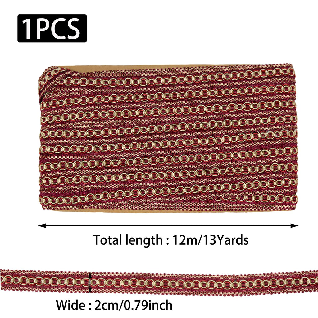 Red Lace Fabric Trim, 0.8"/13Yards Polyester Woven Gimp Braid Trim