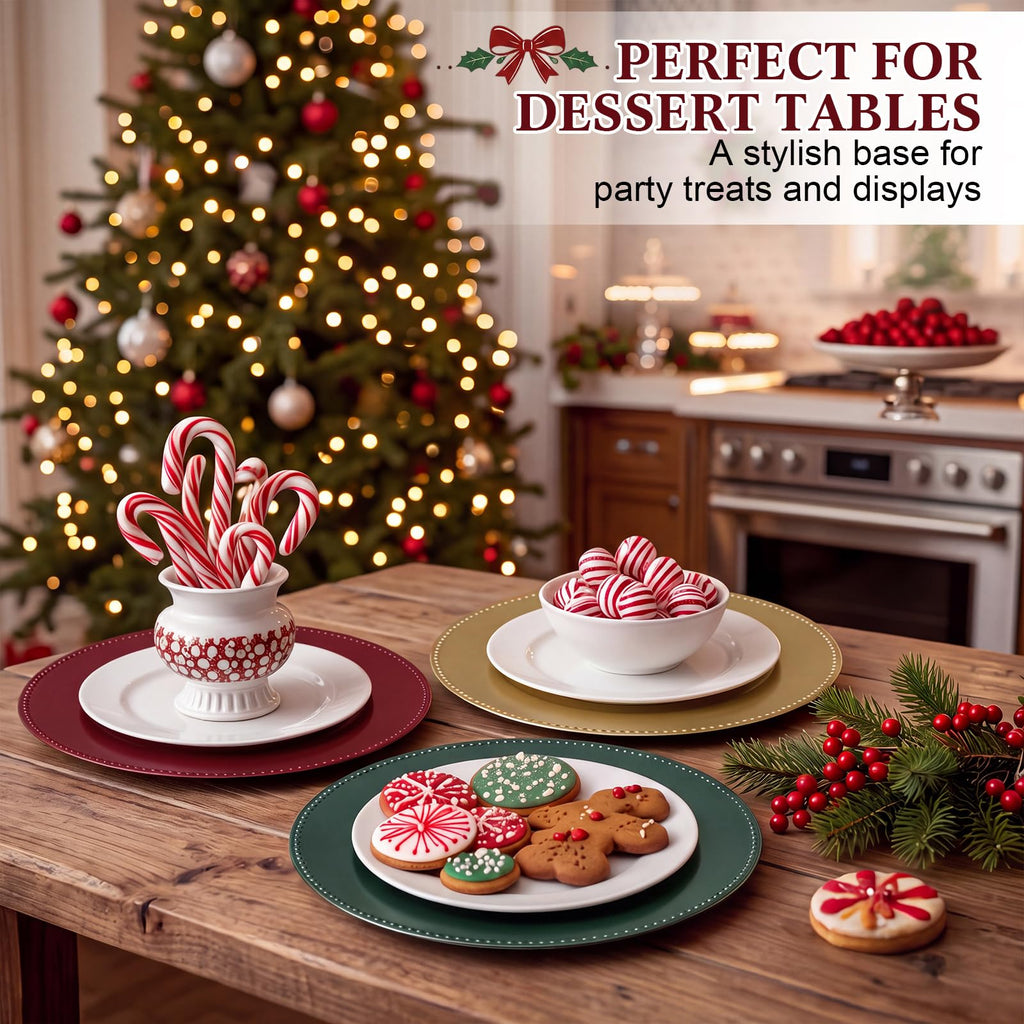 12 Pcs Christmas Charger Plates with Beaded Rim 13 Inch Reusable