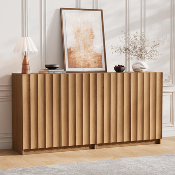 Fluted Sideboard Buffet Cabinet with Storage, 63" Wide Mid Century Modern Accent Cabinet with Adjustable Shelves