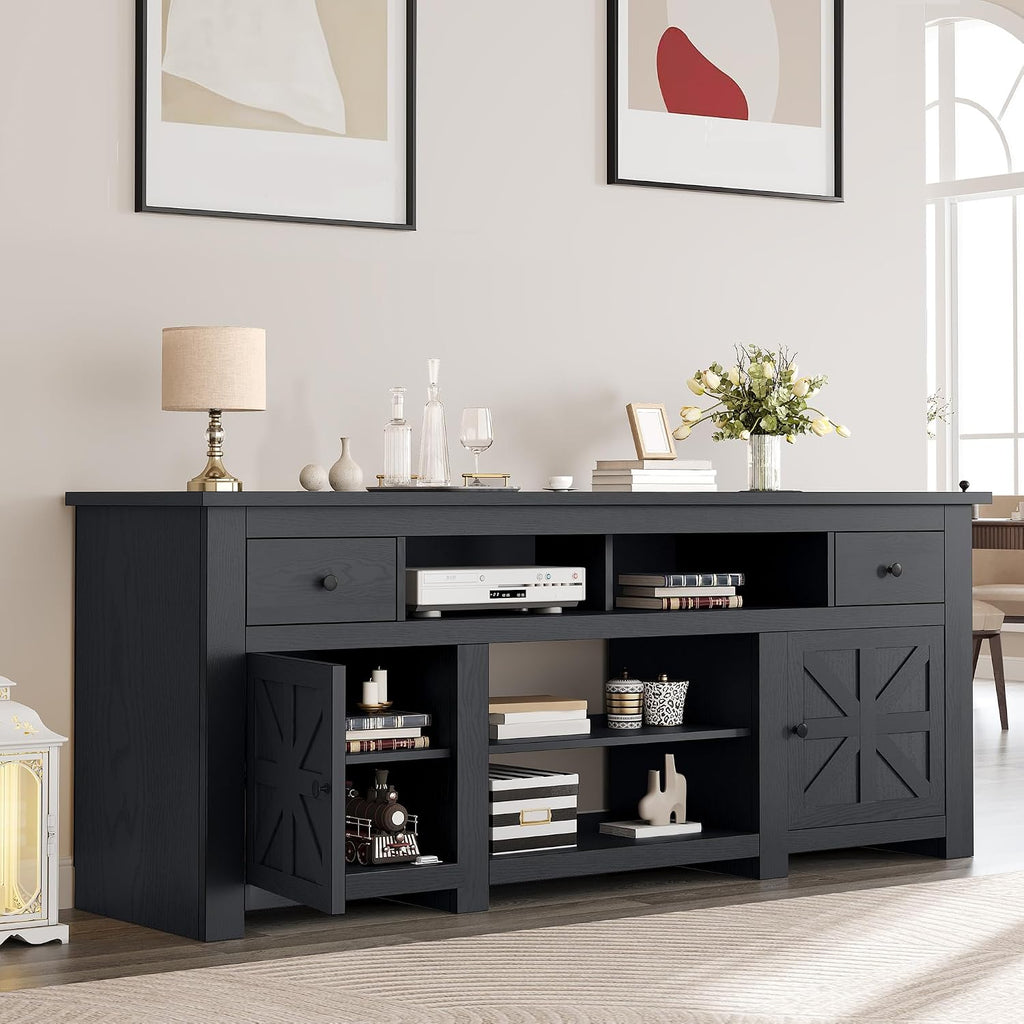 TV Stand for 75/80 Inch TV, Entertainment Center, TV Cabinet with Drawers and Power Outlet, Black TV Console for Living Room Furniture (70 Inch Lenght 30 Inch High)