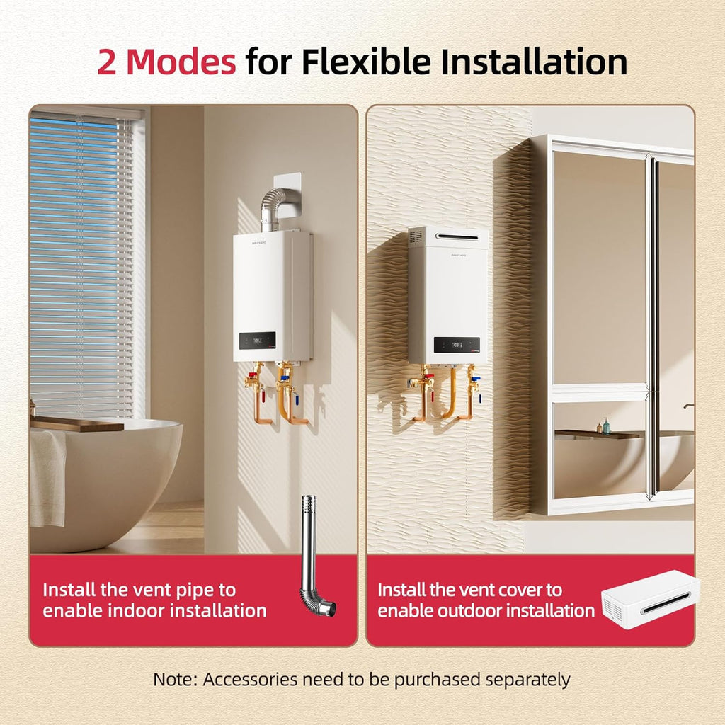 Natural Gas Tankless Water Heater, Indoor or Outdoor Convertible Installation, Max 5.1 GPM 120, 000 BTU
