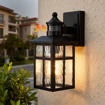 Outdoor Wall Lights Exterior, Dusk to Dawn Motion Sensor Outdoor Lighting Fixture with Water Glass, 12 in. H 1-Light
