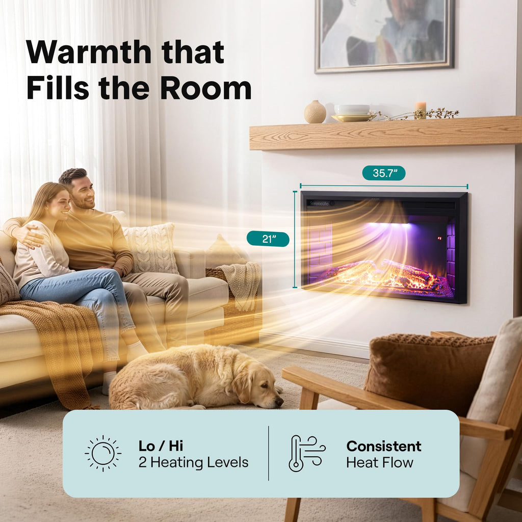 Electric Fireplace Insert with Heater | Smart Wi-Fi App Control & Remote | 700W/1500W Adjustable Thermostat with