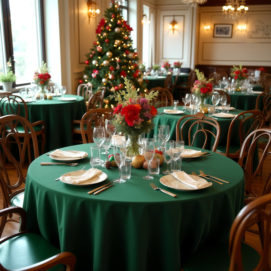Round Tablecloth 120 Inch Fit 48-96 Inch Tables, 8 Pack Hunter Green