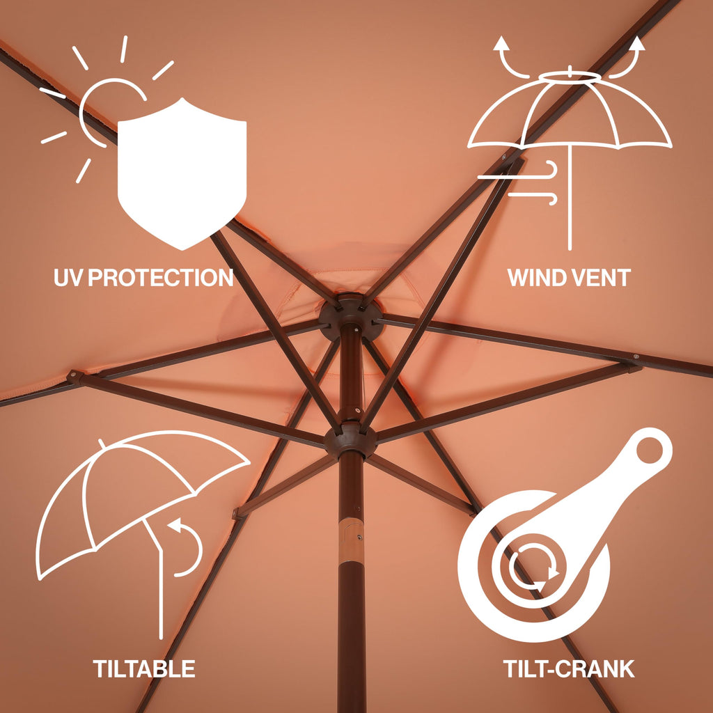 Collins 9' Scalloped Market Patio Umbrella, Coral Pink/Brown
