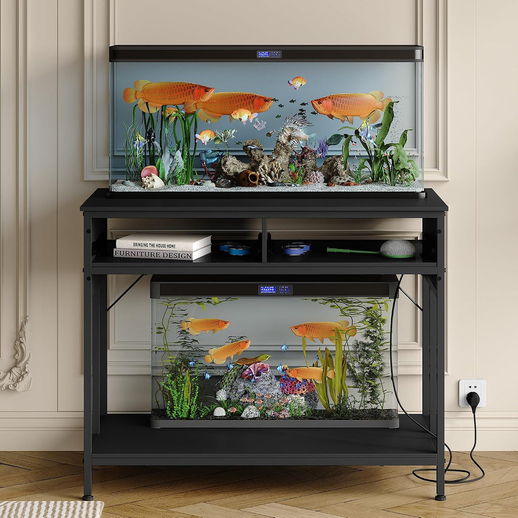 Fish Tank Stand with Power Outlet 40-50 Gallon, Metal Aquarium Stand with Drawer Storage, Heavy Duty Fish Tank Table