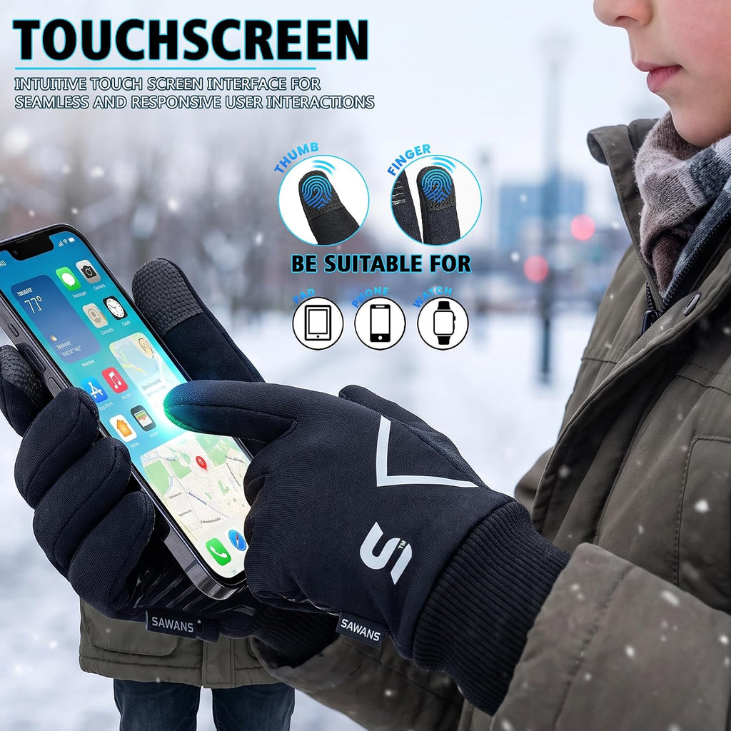 Kids Running Sports Gloves Cycling Boys Winter Touch Screen Thermal Children Girls Windproof Outdoor Anti-Slip Gloves