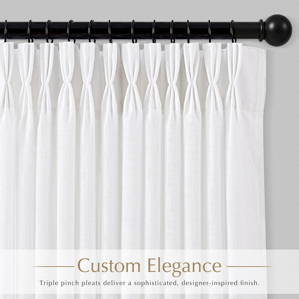 Triple Pinch Pleated White Curtains 102 inch Long for Living Room 2 Panels Light Filtering Semi Sheer White Drapes