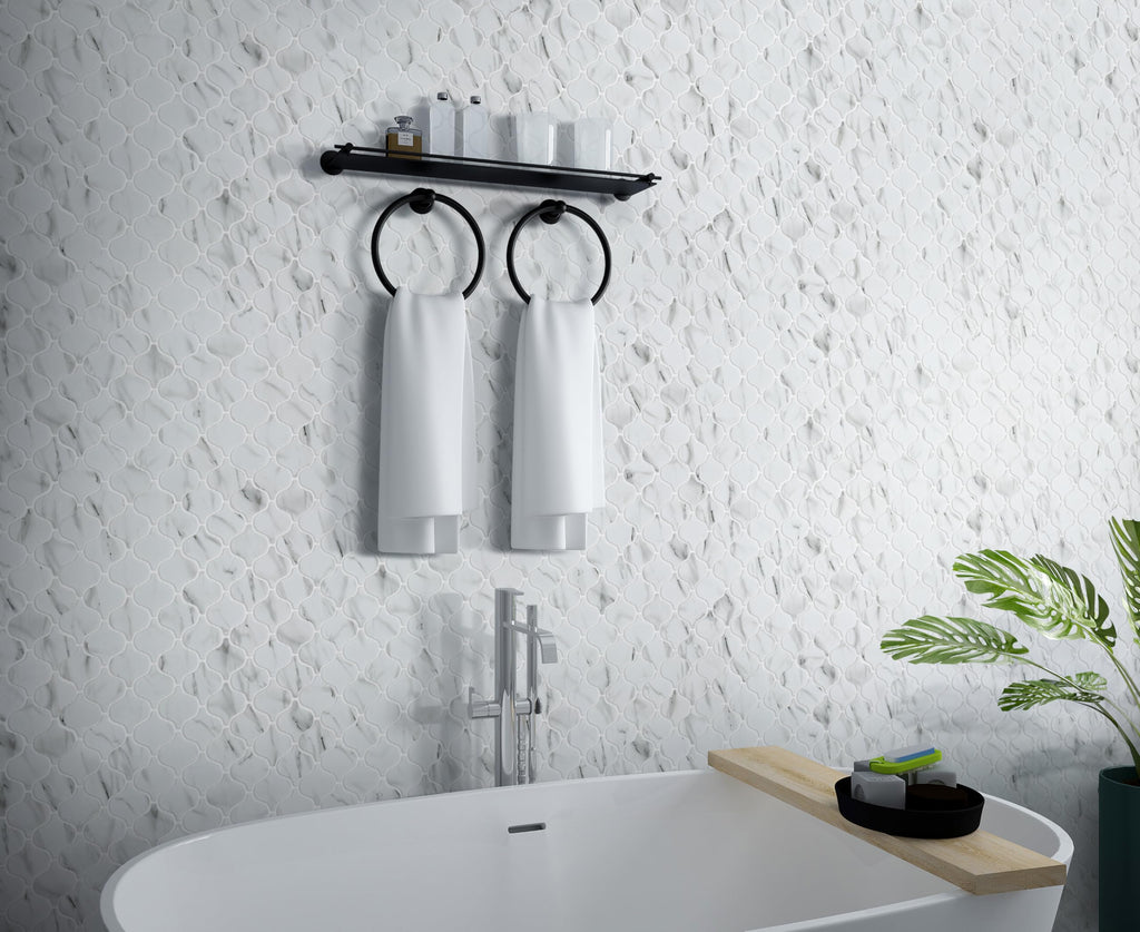 White Arabesque Glass Mosaic Tile, Carrara Marble Look Lantern Pattern, Matte Finish Backsplash Tile, Shower Wall &