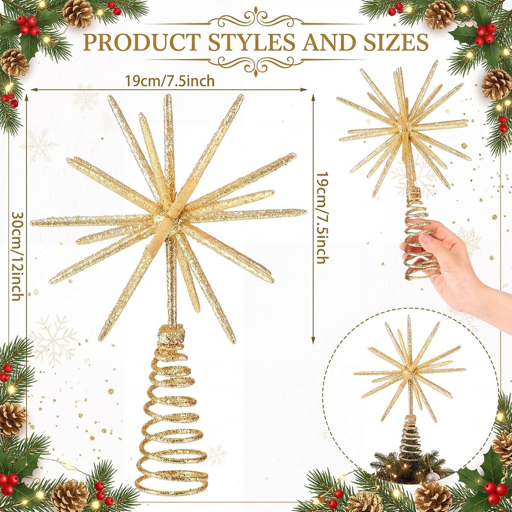 Gold Christmas Tree Topper 12" 3D Glitter Starburst Tree Topper