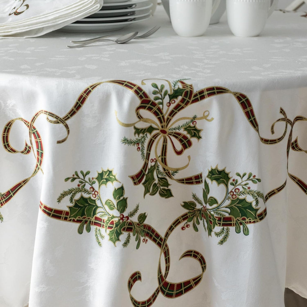 Heavyweight Engineered Printed Jacquard Fabric Christmas Table Cloth, Winter, and Christmas Tableclo