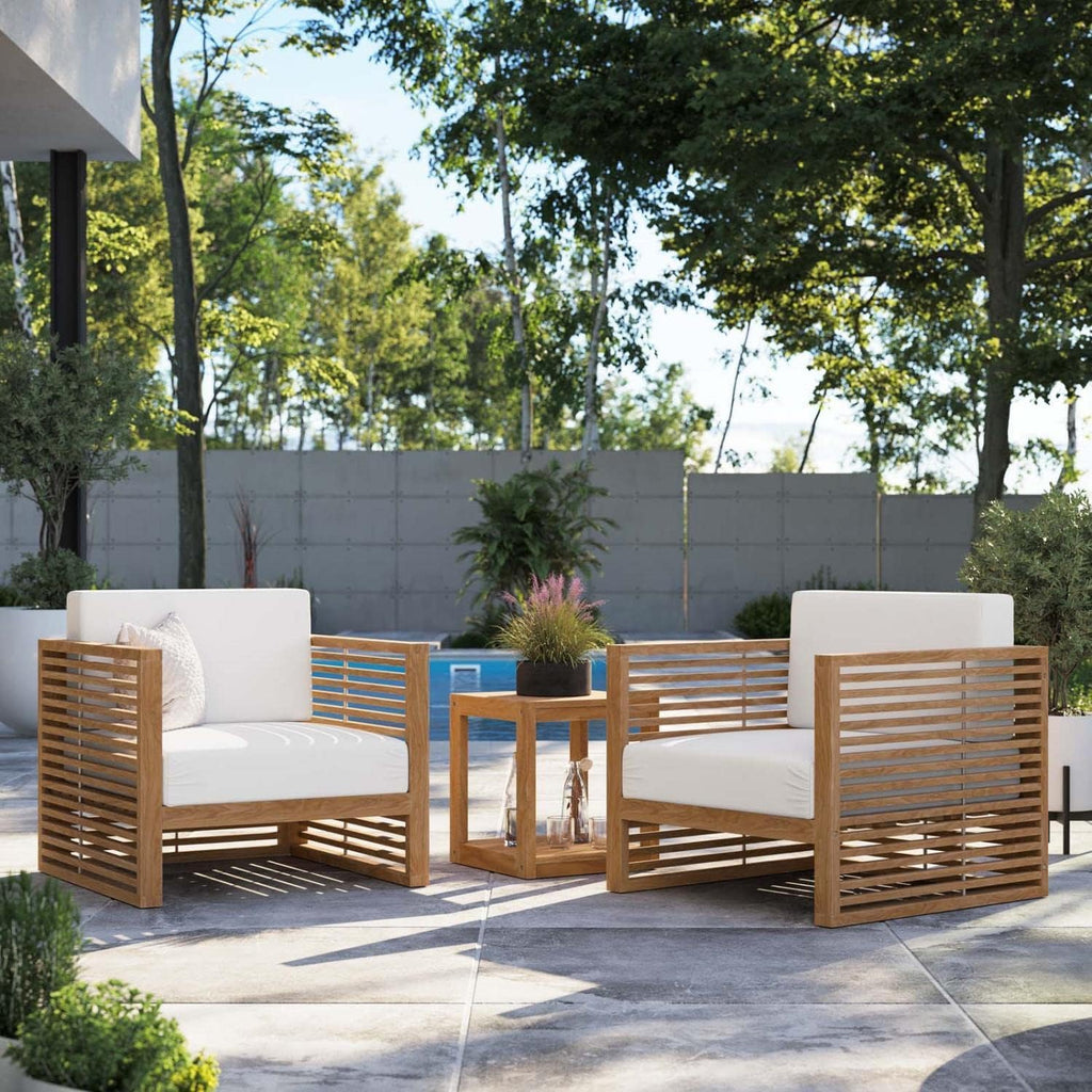 Carlsbad 3-Piece Teak Wood Outdoor Patio Set in Natural/White