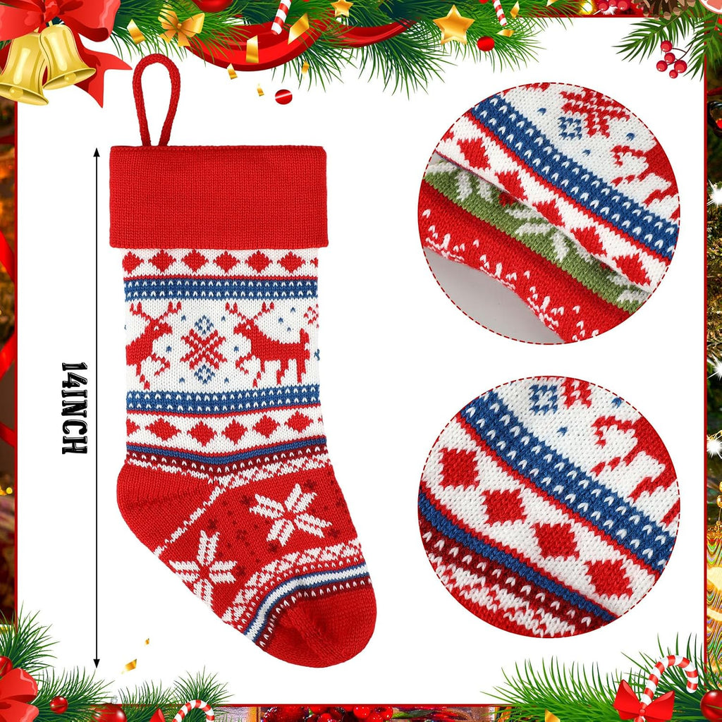 Inch Christmas Stockings Bulk Knit Large Stockings Christmas Knitted Rustic Holiday Tree Reindeer Snowflake - Set of 6