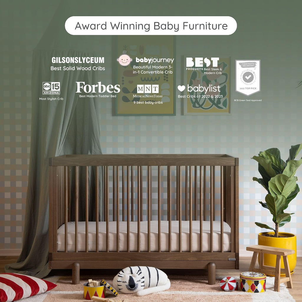 Baby Bliss 4-in-1 Convertible Wood Crib Bed, Made in Italy, Walnut | Crib to Toddler & Day Bed, GREENGUARD Gold