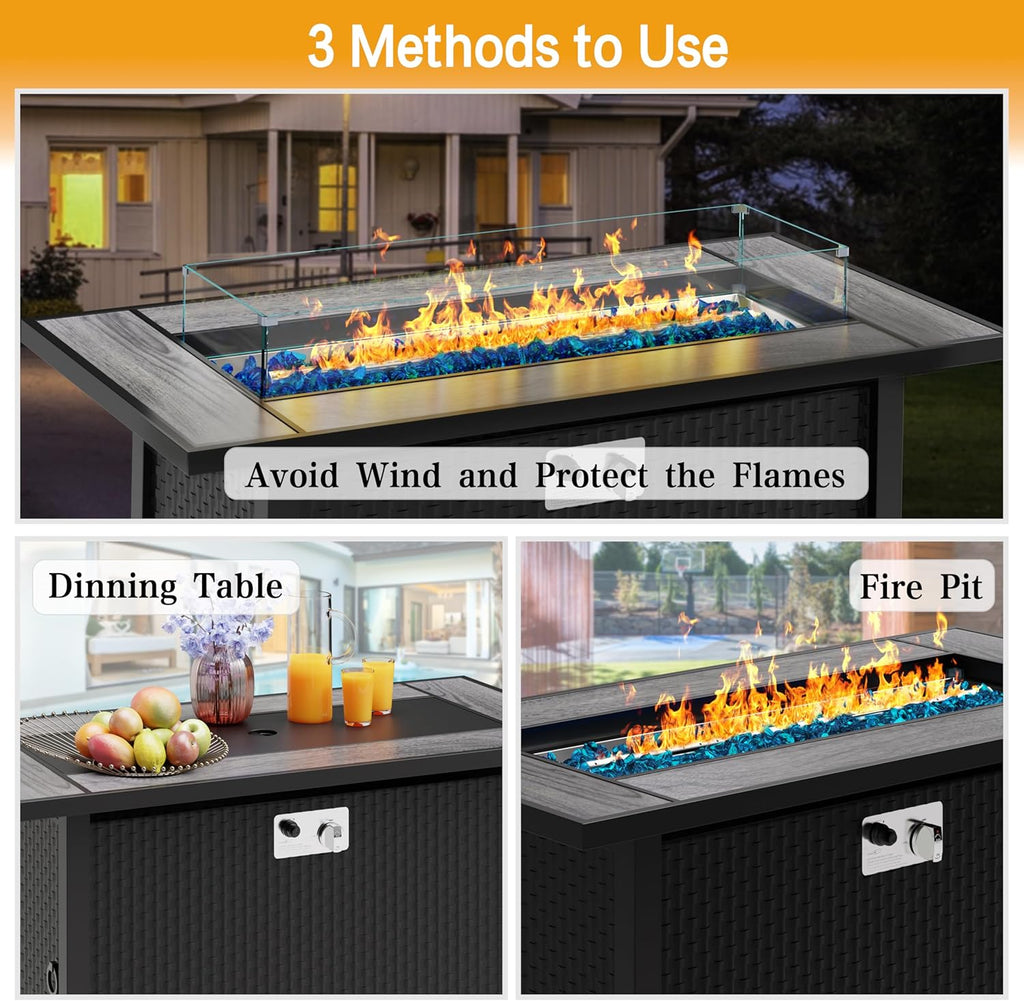 45in Fire Table, Propane Fire Pit with Glass Wind Guard and Rain Cover, Outdoor Firepit Table 50000 BTU 3-in-1 Fire Table for Patio/Yard/Balcony - Image 4