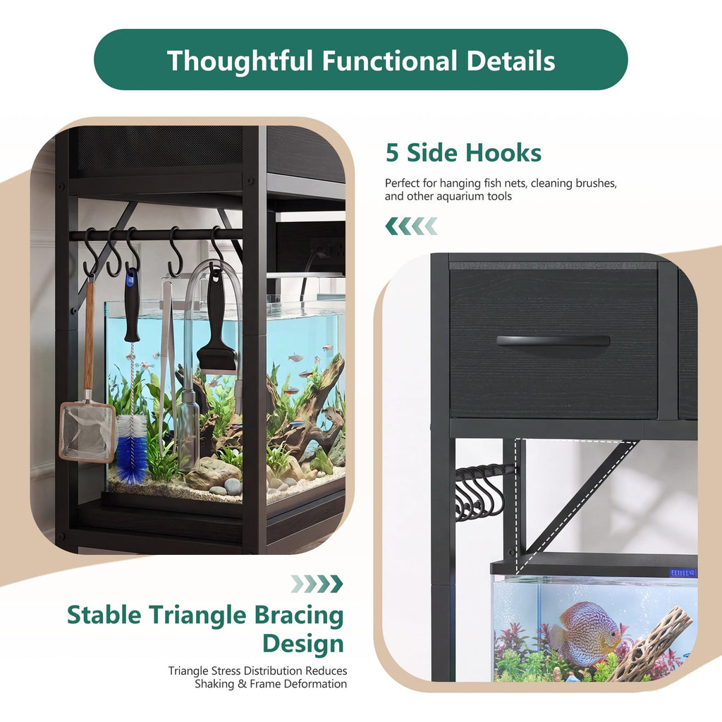 10-20 Gallon Fish Tank Stand with Power Outlets & Storage