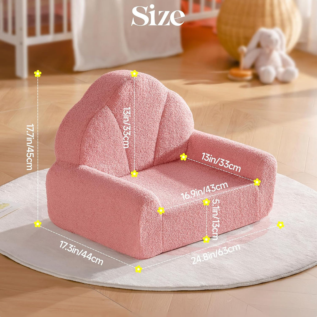 Toddler Chair, Comfy Kids Sofa with Teddy Fleece, High Resilience Sponge, and Hidden Storage Pocket, Toddler Couch
