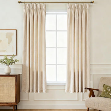 Triple Pinch Pleated Cream Velvet Curtains 90 inches Long Living Room Darkening Curtain Neutral Modern Farmhouse - Set of 2