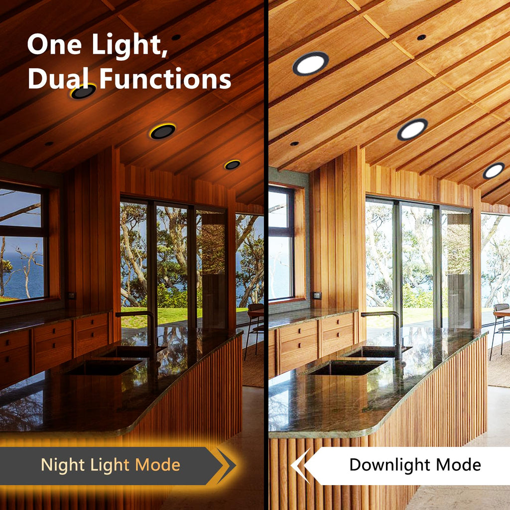 12 Pack Black Recessed Lights 6 Inch with Night Light