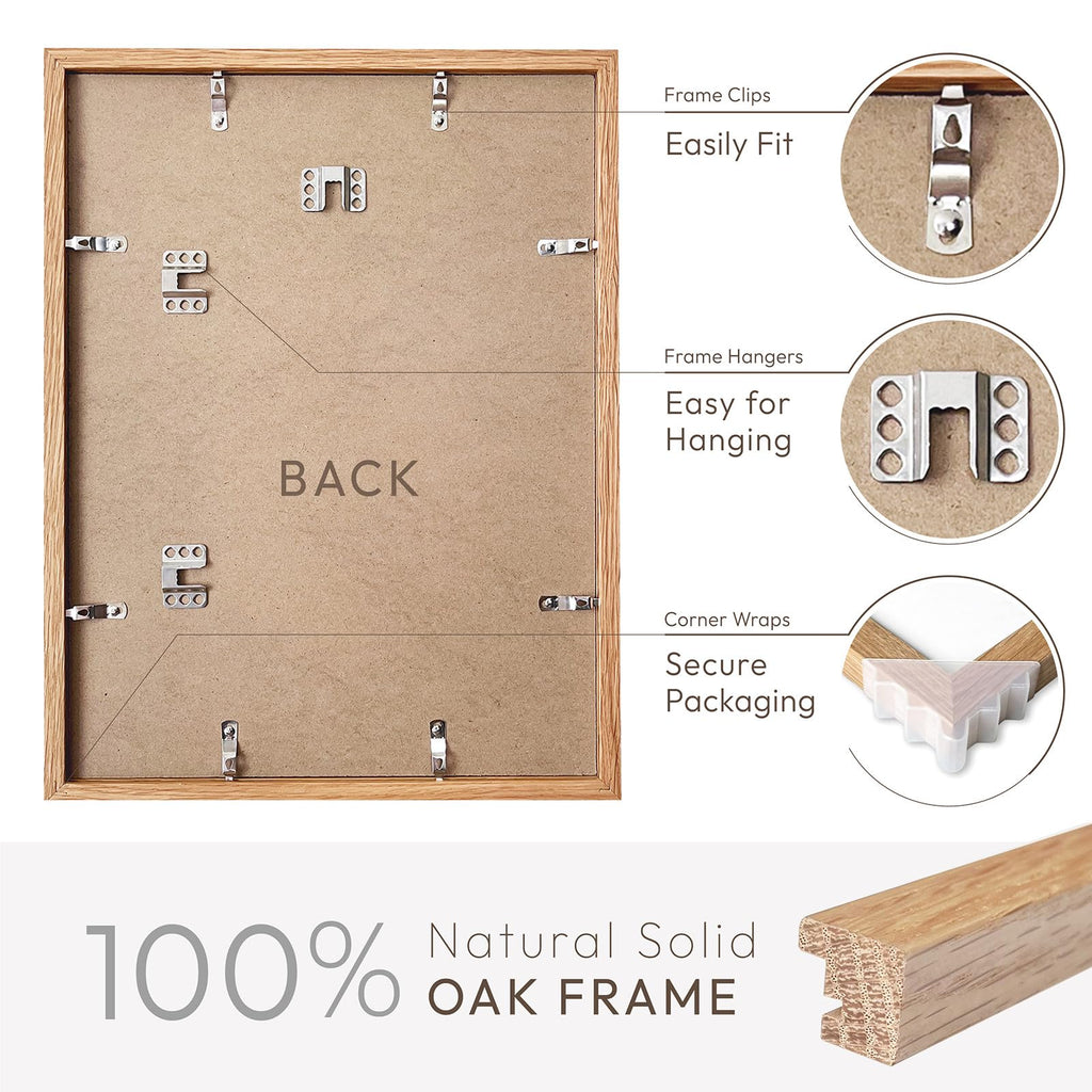 11x14 Picture Frame, Solid Oak Wood 11x14 Photo Frame with Mat to 8x10