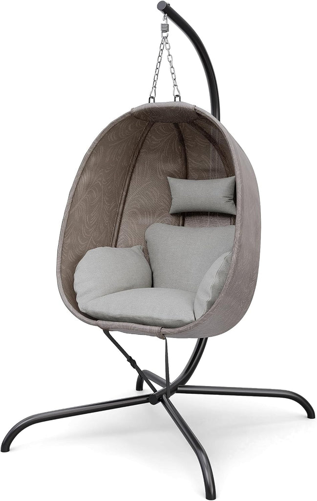 Outdoor Hanging Textilene Egg Chair with Stand,Foldable Patio Wicker Hammock Chair with UV Resistant