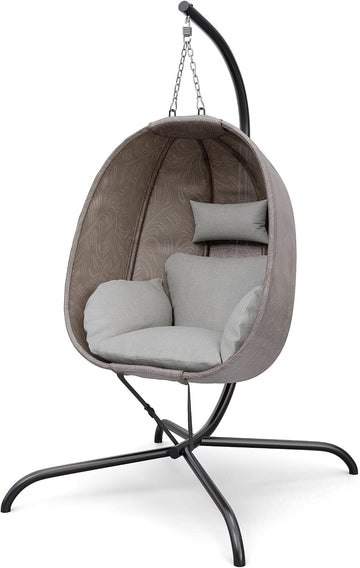 Outdoor Hanging Textilene Egg Chair with Stand,Foldable Patio Wicker Hammock Chair with UV Resistant