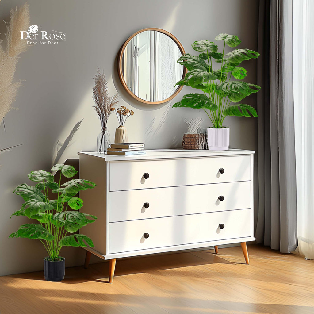 2 Pack 28" Fake Plants, Monstera Plants in White and Black Pots