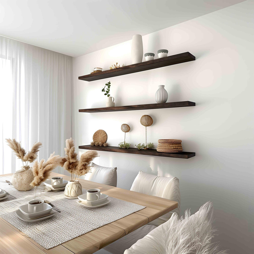 48 Inch Wood Floating Shelves for Wall, Wooden Wall Shelves, Set of 4 Brown