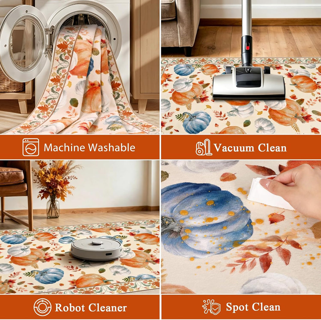 Fall Oval Rugs 4x6, Thanksgiving Living Room Rug Washable Non Slip