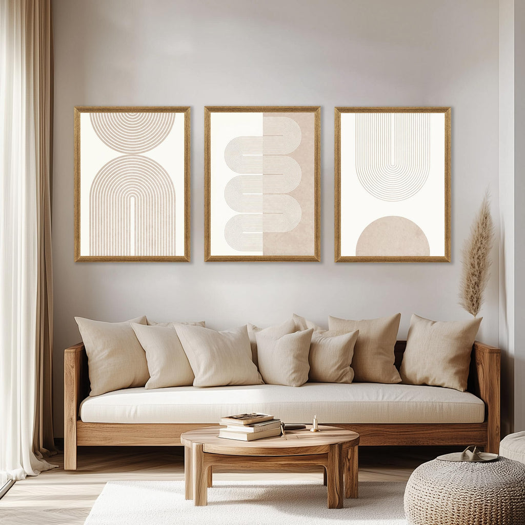 Abstract Geometric Wall Art Set of 3 Wood Frame, 12x16