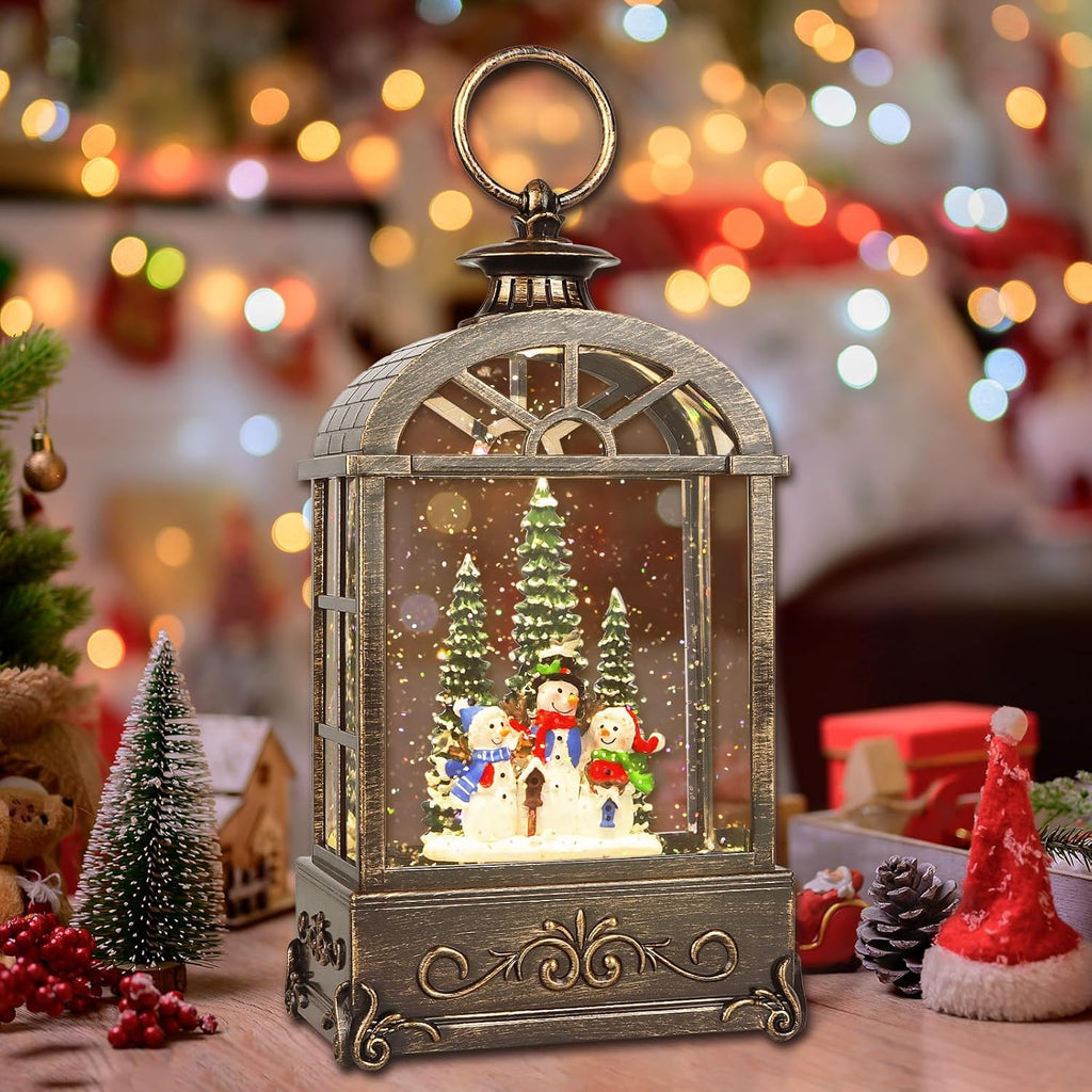 Christmas Snow Globe Lantern,Christmas Decorations Indoor ,with 6 Hour Timer Musical Snow Globes,Battery Or USB