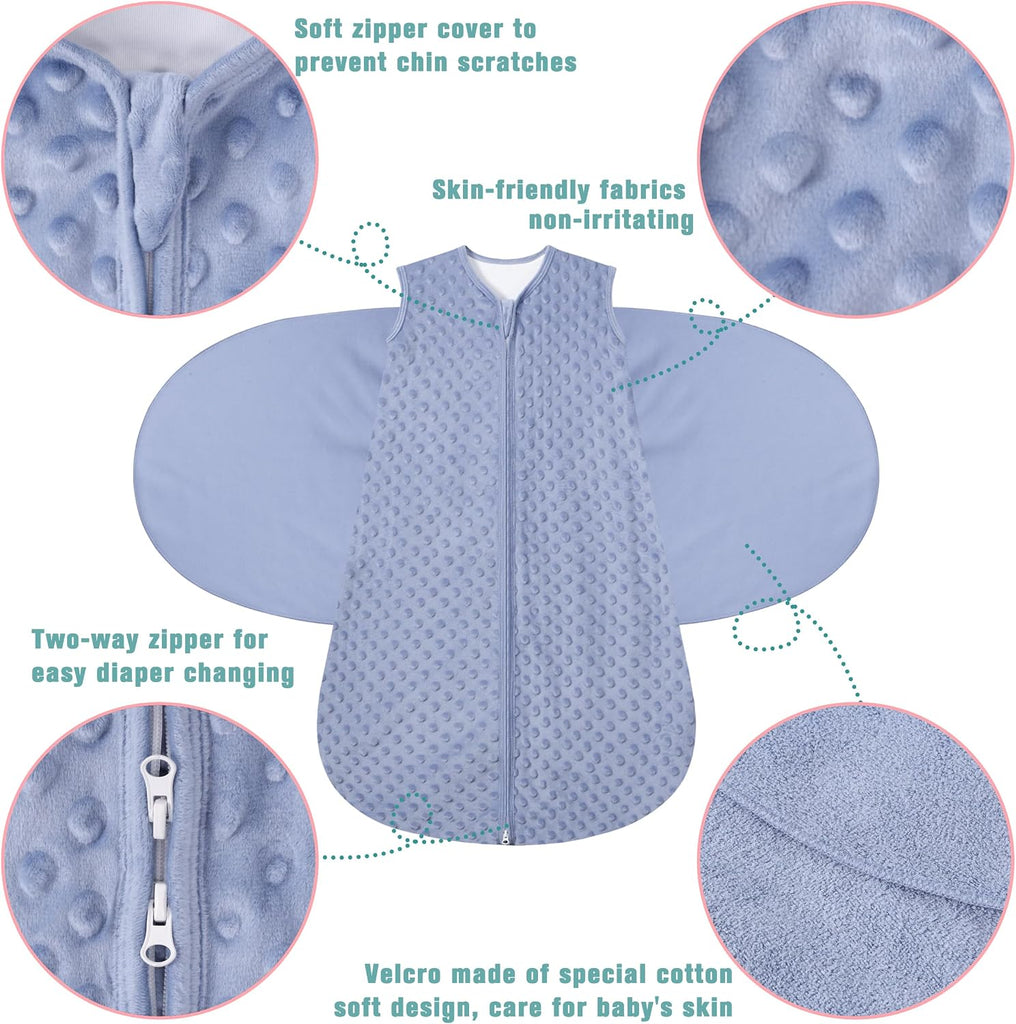 Fleece Sleep Sack Baby Swaddle, Way Adjustable Wearable Blanket,2 Pack Fleece Swaddling sleeping bag TOG